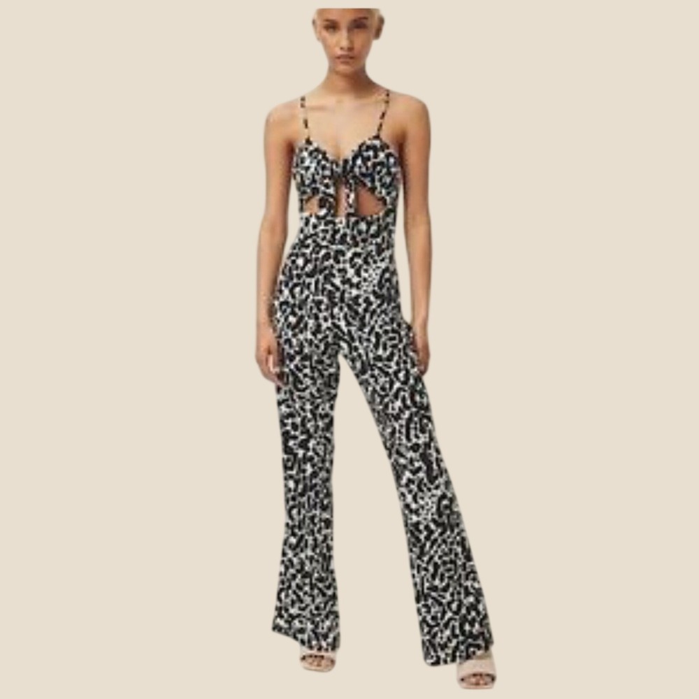 LITA by Ciara Jumpsuit XL Cheetah Print NEW Cut-Out Tie-Front Wide Leg L230-2
